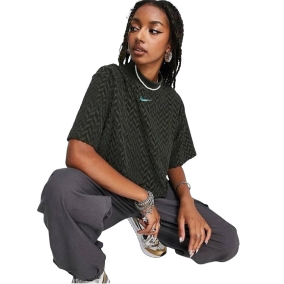 Women’s Nike Sportswear Terry Cropped Top Short Sleeve Mock Oversized M - Picture 4 of 7